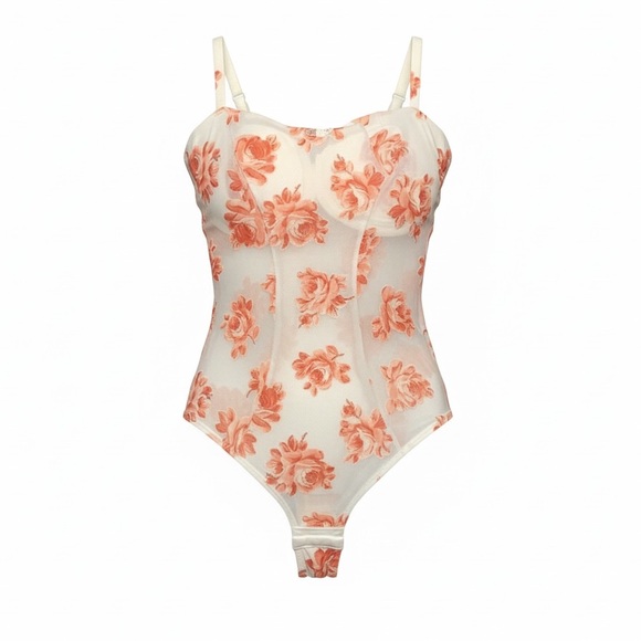 Vintage Other - Vintage Rosy Floral Sheer Mesh Bodysuit | 34B NWT | Deadstock French Lingerie